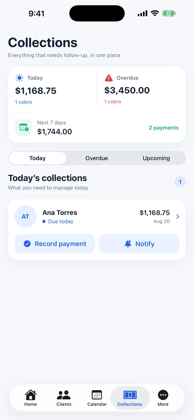 Collections screen
